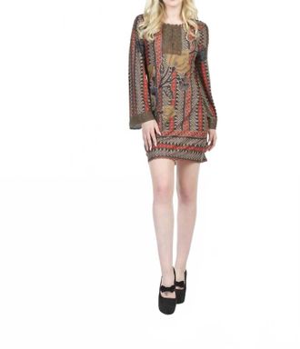 Papillon Bali Print With Lace Fringe Dress In Khaki