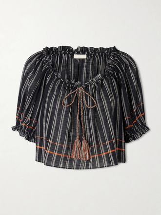 Ulla Johnson Top In Voile Di Cotone A Righe Paros - Nero