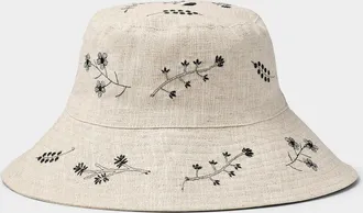 Simons Womens Pure linen floral embroidery bucket hat