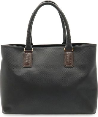 Bottega Veneta Black Dark Brown Coated Canvas Tote Bag (Pre-Owned)