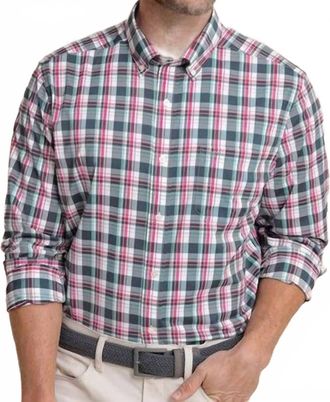Southern Tide Breakwater Plaid Brrr Intercoastal Sport Shirt In Dress Blue