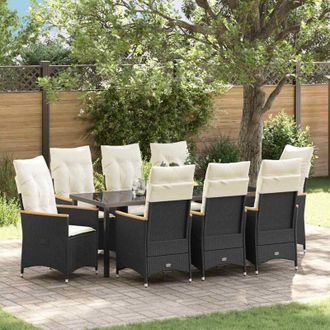 vidaXL Conjunto De Comedor De Jard&iacute;n 9 Pcs Negro Rat&aacute;n Sint&eacute;tico Vidaxl