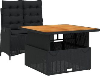 vidaXL Set Comedor De Jard&iacute;n 2 Pzas Con Cojines Rat&aacute;n Sint&eacute;tico Negro Vidaxl