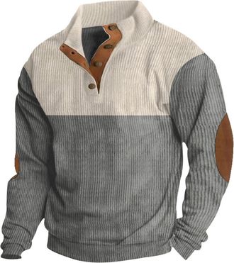 Generic Mens Fleece Jumper Sports Leisure With Pockets Pullover Tops Solid Color Winter Sweatshirt French Terry Cotton Soft Stand Collar Snap Buttons Cashmere