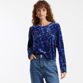 La Redoute Collections Blouse met bloemenprint, ronde hals en lange mouwen