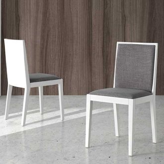 Pondecor Interiorismo Set de 2 sillas de madera maciza blanca y tela gris 45x49x88 cm
