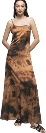 Ga&euml;lle Paris Een-schouder satijnen lingeriejurk Beige - Dames - Maxi kleedjes - Beige - L - Satijn - Kleedjes