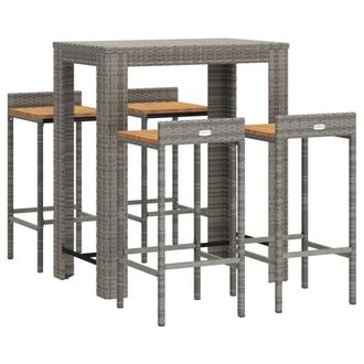 Berkfield Home Beautiful 5 Piece Garden Bar Set Grey Poly Rattan&Solid Wood Acacia