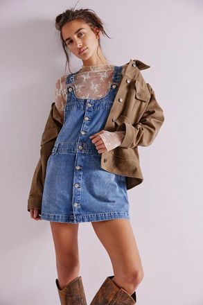 Free People We The Free Edie Skirtall Womens Blue Denim Button Front GBO3640