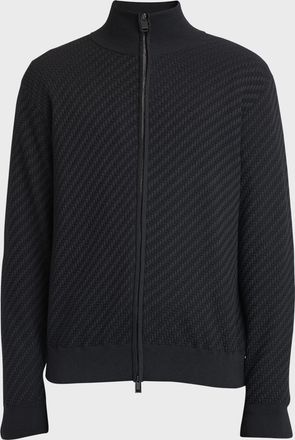 Brioni Men & apos;s Basketweave Stitch Full-Zip Sweater