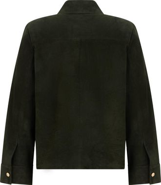 Max Mara Womens Suede Jacket Green Lambskin Leather