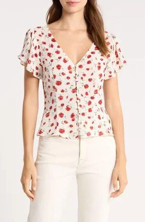 Reformation Ramona Floral Print V-Neck Top in Dolly at Nordstrom, Size 10