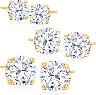 Ross-Simons CZ Jewelry Set: 3 Pairs Of Stud Earrings in 14kt Yellow Gold