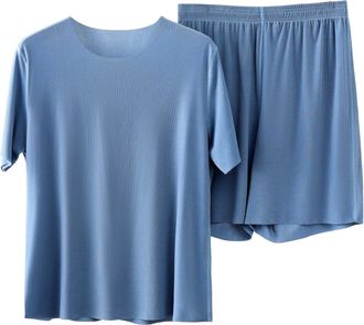 Generic Plus Size Mens Tracksuits Pajamas Sets Nightgown Sleep Cool 2 Pieces Men Loungewear Sets UK Sales Lounge Wear Solid Color Short Sleeve Oversized Summe