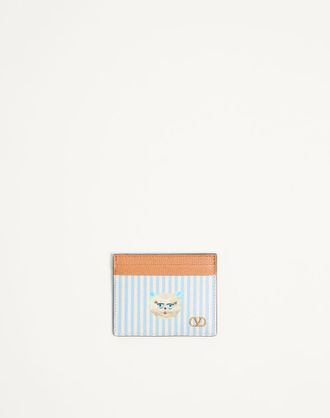 Valentino Garavani Portacarte Valentino Garavani VLogo Signature In Vitello Granato Con Stampa Le Chat De La Maison Uomo AZZURRO/AVORIO UNI