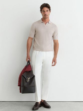 Reiss Stone Mouline Merino Wool Open-collar Polo Shirt, Xxl