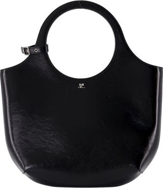 Courr&egrave;ges Leather Top Handle Bag Black