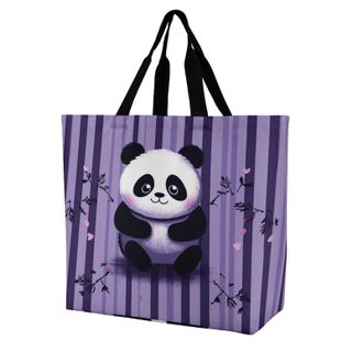 Generic Purple Striped Panda Tote Bag Durable Handbag Reusable Handbags For Ladies Picnic Yoga