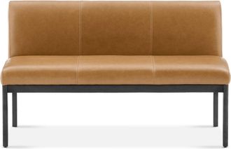 Castlery Brown Leather Banquette Bench, Dark Brown Wooden Leg |Elliot by Castlery, Timelessly designed for added comfort, Brown