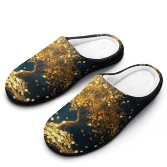 Generic Lucky Golden Coin Tree Womens Slippers Warm House Slippers Indoor House Shoes with Anti-Skid Rubber Sole