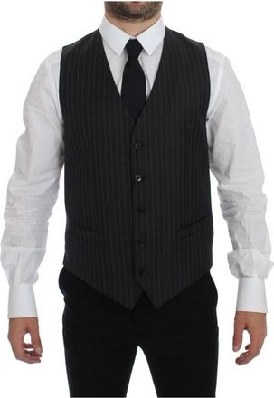 Dolce & Gabbana Grijs Gestreepte Jurk Vest - Heren - Gillet - Grijs - M - Wol - Kostuums
