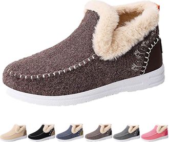 Generic Orthopedic Fleece Slip-On Boots for Women & Men, Plush Lined Flat Shoes Comfy Orthopedic Arch Support Warm Comfort Shoe (Coffee,WOMEN 11/MEN 9.5)
