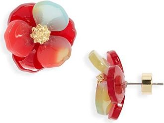 Nordstrom Floral Statement Stud Earrings in Red Multi- Gold at Nordstrom