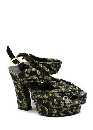 Erdem Black and Green Brocade Platform Sandals Size 37