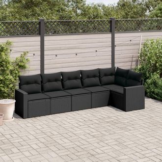 vidaXL Set De Sof&aacute;s De Jard&iacute;n 6 Piezas Y Cojines Rat&aacute;n Sint&eacute;tico Negro Vidaxl