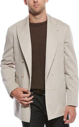 Brunello Cucinelli Beige Double-Breasted Striped Blazer, Brand Size 44 (US Size 34)