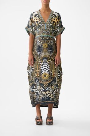 Camilla Short Sleeve Kaftan With Tie Waist in Feline Folklore at Nordstrom, Size X-Small