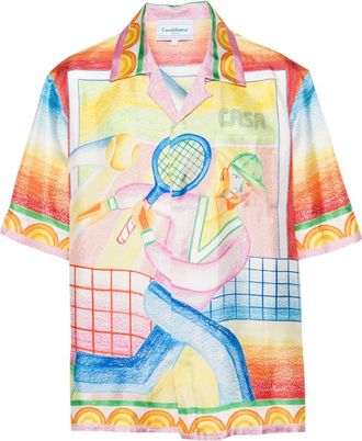 Casablanca Crayon Tennis Player silk shirt - unisex - Silk - S - Pink