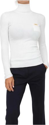Elisabetta Franchi Zijdeblend Stijlvolle Gebreide Top - Dames - Coltruien - Wit - XL - Truien & Vesten
