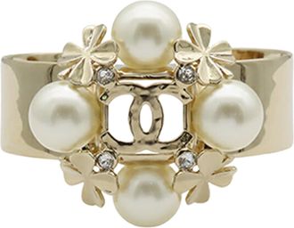 Chanel Faux Pearl Clover Cuff Bracelet