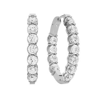Diamond2Deal 14K White Gold 5 Ct Lab Grown Diamond Oval Shape In & Out Hoop Earrings Color- E-F, Clarity- VS1