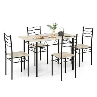 Costway Costway 5 PCS Dining Table Set w/ Rectangular Tabletop Industrial Kitchen Table 4 Chairs Set in Natural