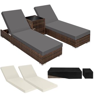 TecTake Set Of 2 Aluminum Rattan Lounge Chairs Nautica in Brown | Size: 2 Seater
