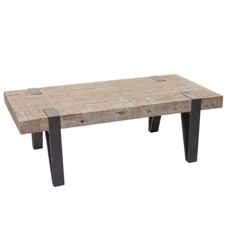 Hhg Nunca Usado] Mesa De Centro Hhg 891b, Mesa De Sal&oacute;n, Madera Maciza De Abeto R&uacute;stico Certificado Mvg 40x120x60cm