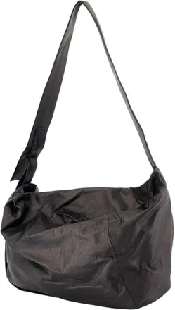 Yohji Yamamoto Unisex Puff M Shoulder Bag - Yohji Yamamoto Leather Black Cowhide Shoulder-Hobo-Bags