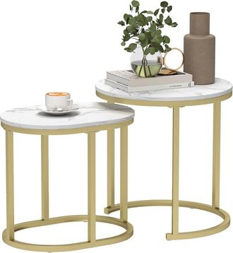 HOMCOM Homcom Juego De 2 Mesas De Centro, Mesa Nido Moderna, Mesitas Auxiliares, Tablero Con Efecto M&aacute;rmol, Marco De Acero, Dorado