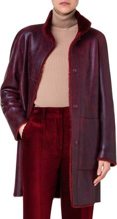 Akris Genuine Shearing Reversible Coat in 669 Crimson at Nordstrom, Size 4
