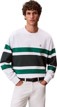 Calvin Klein Premium Terry Block Stripe Sweatshirt - Heren - Sweatshirts - Wit - XS - Katoen - Hoodies & sweatvesten