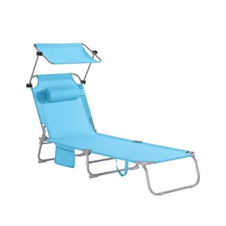 SoBuy Tumbona plegable con respaldo reclinable y parasol zul