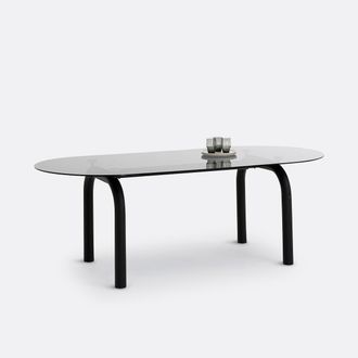 La Redoute Interieurs Ovale eettafel, gerookt glas en staal, 6 tot 8 couverts, POLLY