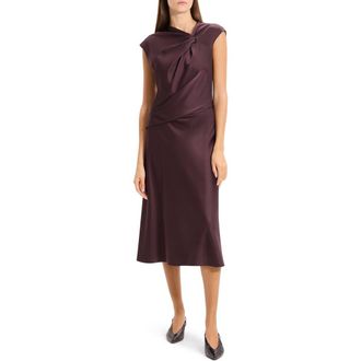 Theory Twist Bodice Satin Midi Dress in Deep Plum at Nordstrom, Size 12