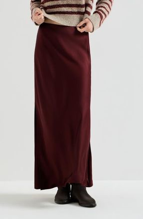 Brunello Cucinelli Satin cady fluid bias-cut skirt in Wine at Nordstrom, Size 36