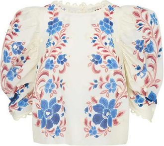 Farm Rio Neutrals Floral Pattern Blouse