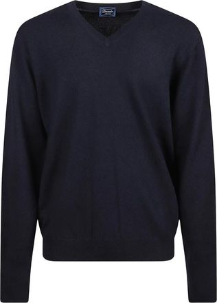 Drumohr Cashmere V-Neck Sweater - Heren - V-hals truien - Blauw - L - Kasjmier - Truien & Vesten