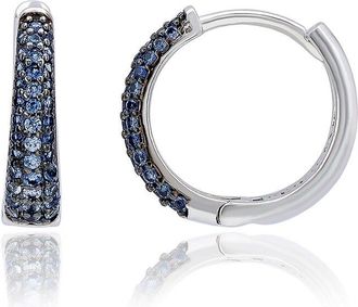 Suzy Levian Silver 0.39 Ct. Tw. Diamond & Blue Sapphire Huggie Hoop Earrings