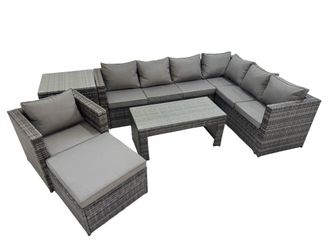 Fimous Garden Furniture Set with Chair Big Stool Side Table Dark Grey Mixed